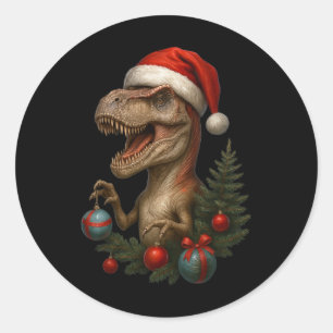 Santa T-Rex Weihnachten Lustiger Dinosaurier Feier Runder Aufkleber