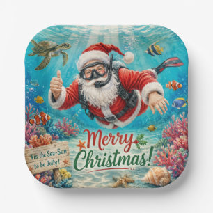 Santa-Tauchen Unterwasser-Weihnachten Pappteller
