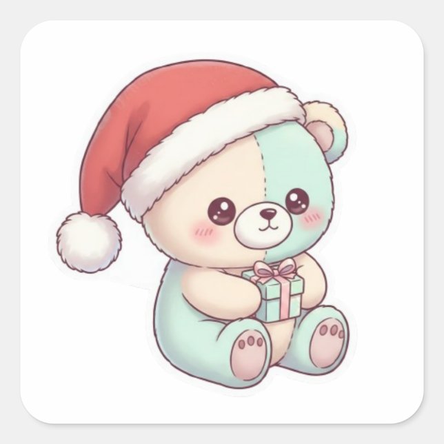Santa Teddy bear  Quadratischer Aufkleber (Vorderseite)
