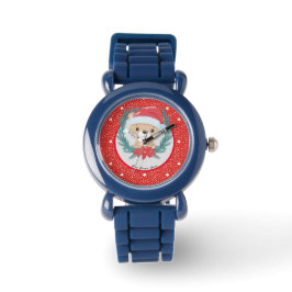 Santa Teddy Red and White Stars Frohe Weihnachten Armbanduhr
