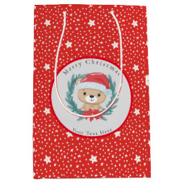 Santa Teddy Red and White Stars Frohe Weihnachten Mittlere Geschenktüte