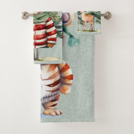 Santa Tiger und ein Hirschbaum Weihnachten Badhandtuch Set