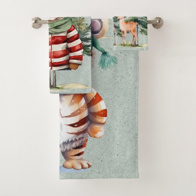 Santa Tiger und ein Hirschbaum Weihnachten Badhandtuch Set (Insitu)