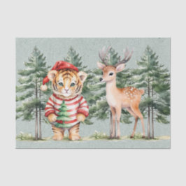 Santa Tiger und ein Hirschbaum Weihnachten Seidenpapier