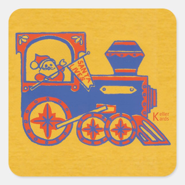 Santa Train Quadratischer Aufkleber (Vorderseite)