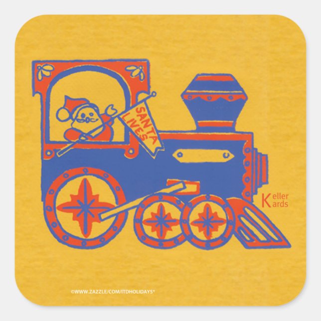 Santa Train Quadratischer Aufkleber (Vorderseite)
