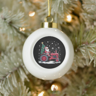 Santa Traktor Weihnachtsbaum Farm Schneeflocken Xm Keramik Kugel-Ornament