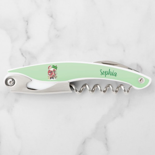 Santa Tree Animals Frohe Weihnachten Grün Kellnermesser (Vorderseite)
