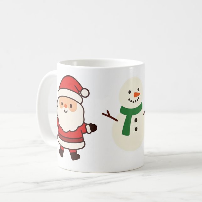 Santa, Tree & Snowman Christmas Mug (Devant gauche)