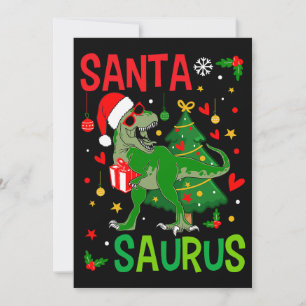 Santa TRex Kid Christmas Dinosaur Tree Rex Boy Fam Einladung