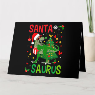 Santa TRex Kid Christmas Dinosaur Tree Rex Boy Fam Karte