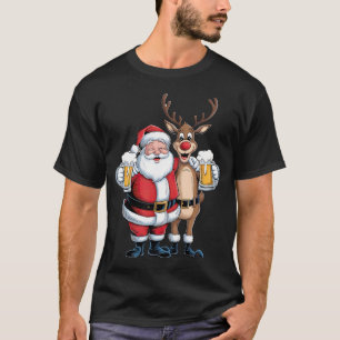 Santa trinkt ein Bier mit Rentieren. Lustiger Weih T-Shirt