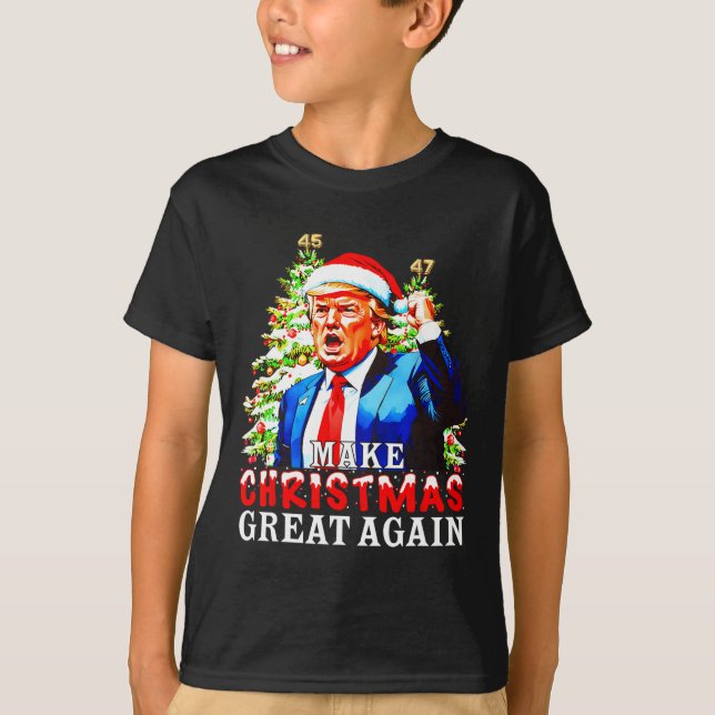 Santa Trump 45-47 Weihnachten Pajamas Make Christm T-Shirt (Vorderseite)