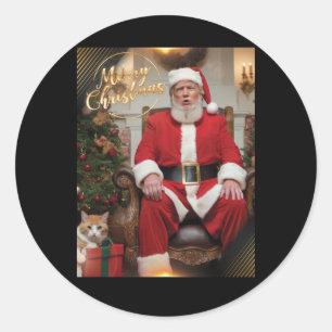 Santa Trump feiert Feierlichkeit mit Feline Flair Runder Aufkleber