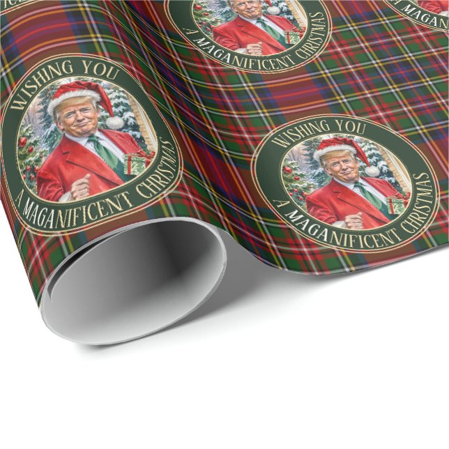 Santa Trump MAGA Christmas Tartan Kariert Geschenkpapier (Rolleneckpunkt)