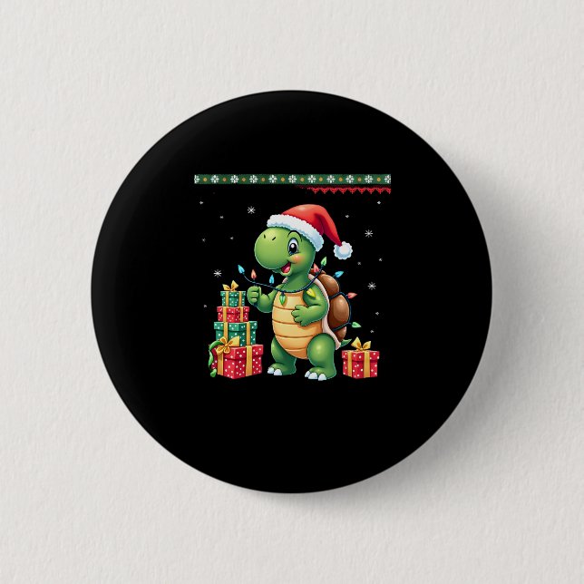 Santa Turtle Christmas Ugly Sweater Funny Holiday  Button (Vorderseite)