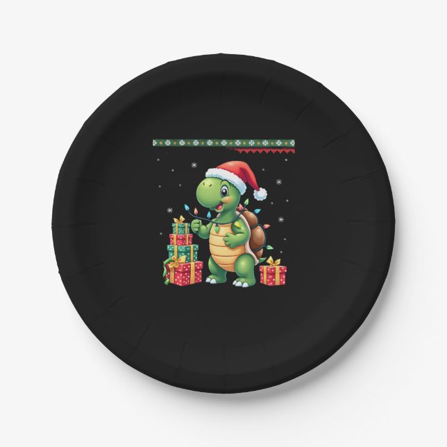 Santa Turtle Christmas Ugly Sweater Funny Holiday  Pappteller (Vorderseite)