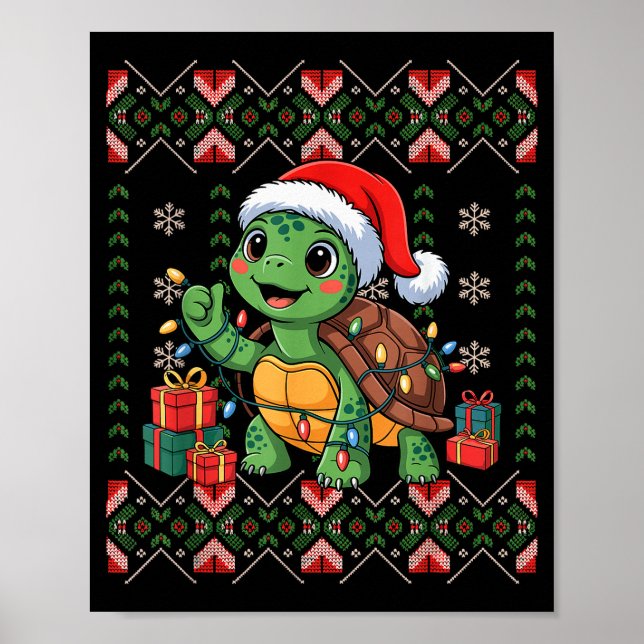 Santa Turtle Christmas Ugly Sweater Funny Holiday  Poster (Vorne)