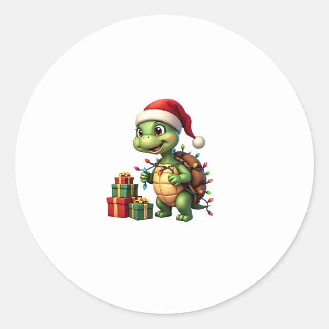 Santa Turtle Christmas Ugly Sweater Funny Holiday  Runder Aufkleber (Vorderseite)