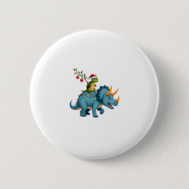 Santa Turtle Riding T-Rex Reindeer Christmas Light Button (Vorderseite)