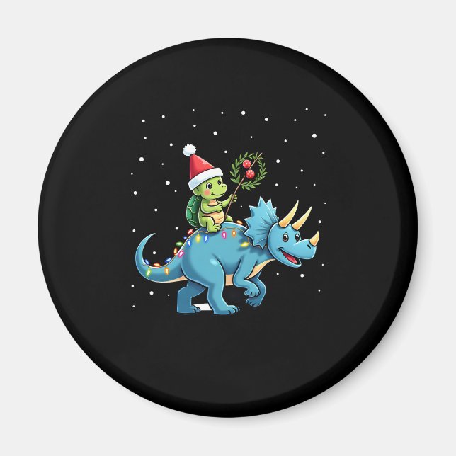 Santa Turtle Riding T-Rex Reindeer Christmas Light Magnet (Vorne)