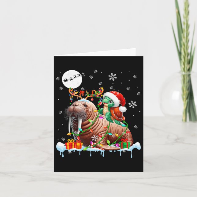Santa Turtle Riding Walrus Rentiere Weihnachtssee Karte (Vorderseite)