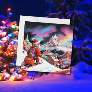 Santa über dem Tal beim Skifahren Weihnachten 