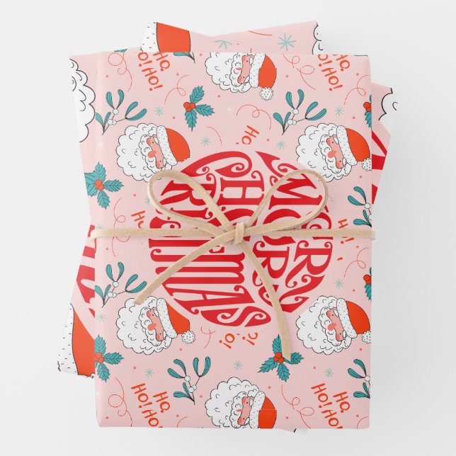 Santa überall drucken Joful Greetings Collection Geschenkpapier Set (Beispiel)