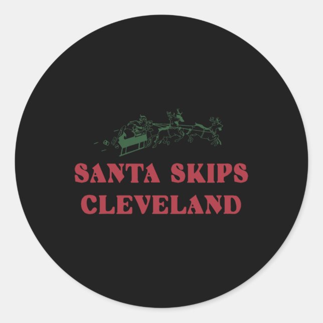 Santa überspringt Cleveland Lustiger Santa-Rentier Runder Aufkleber (Vorderseite)