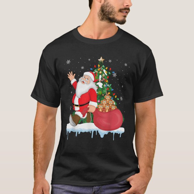 Santa Ugly Christmas Tree Lights Affentier T-Shirt (Vorderseite)