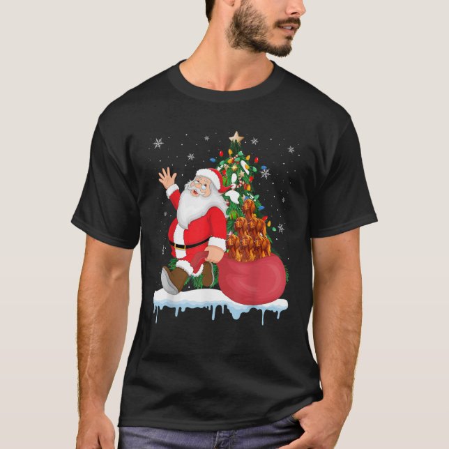 Santa Ugly Christmas Tree Lights Irish Setter Dog  T-Shirt (Vorderseite)