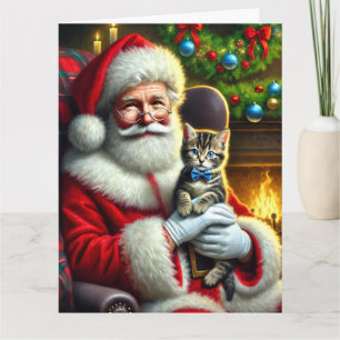 Santa und Adorable Tabby Kitten mit Blue Bow Karte