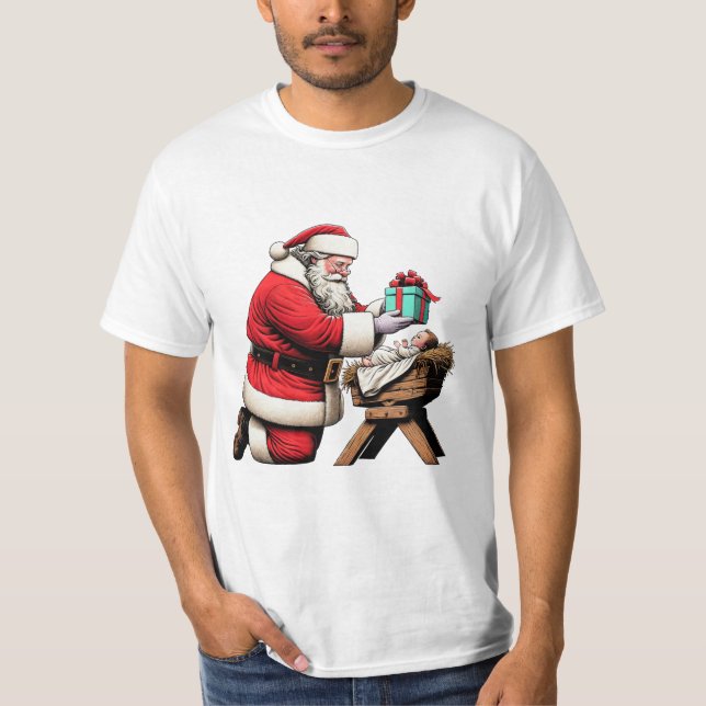 Santa und Baby Jesus T-Shirt (Vorderseite)
