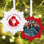 Santa und benutzerdefiniertes Foto und Name Ornament Karte<br><div class="desc">Teilen Sie Ihr Foto und die Liebe der Urlaubssaison mit dieser Zierkarte. Fügen Sie auf der einen Seite Ihr eigenes Foto hinzu und nennen Sie es auf der anderen Seite mit einem lustigen,  leuchtend roten Santa Art. Gut wie ein Tag und dann auf Ihrem Baum behalten! Design: www.mylittleeden.com</div>