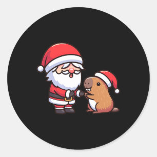 Santa und Capybara Hochglanzjunge Christ Runder Aufkleber