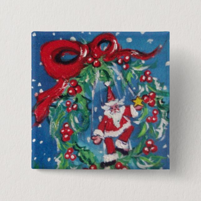 SANTA UND CHRISTMAS NACHT MIT ROTEM RIBBON BUTTON (Vorderseite)