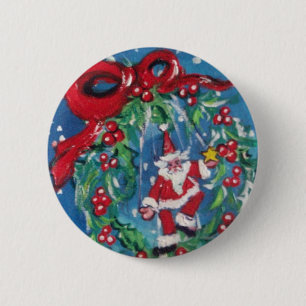SANTA UND CHRISTMAS NACHT MIT ROTEM RIBBON BUTTON