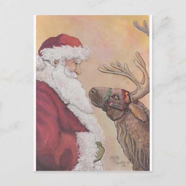 Santa und Comet Feiertagspostkarte (Vorderseite)