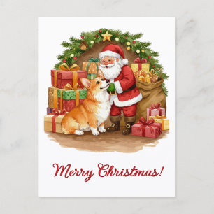 Santa und Corgi Weihnachtspostkarte Postkarte