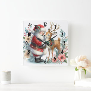 Santa und die Rentiere 6 Quadratische Wanduhr