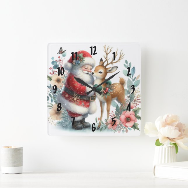 Santa und die Rentiere 6 Quadratische Wanduhr (Zuhause)