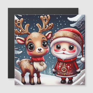 Santa und ein Rentier Magnetkarte