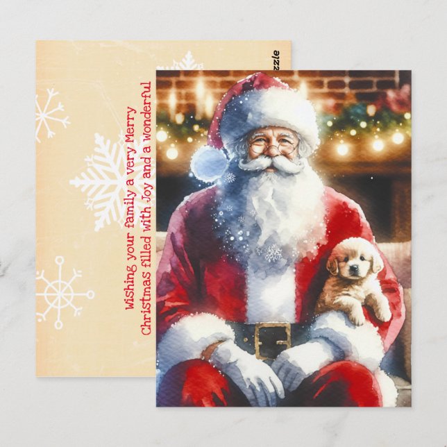 Santa und ein Welpe | Weihnachten Postkarte (Vorne/Hinten)