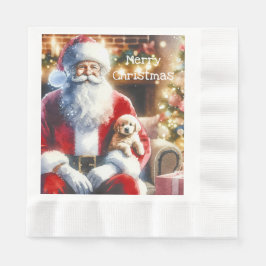 Santa und ein Welpe | Weihnachten Serviette