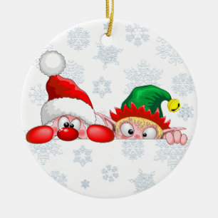 Santa und Elf Cute und lustige Charaktere spähen Keramik Ornament