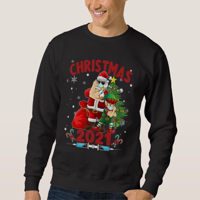 Santa und Elf geimpften Merry Xmas Sweatshirt (Vorderseite)