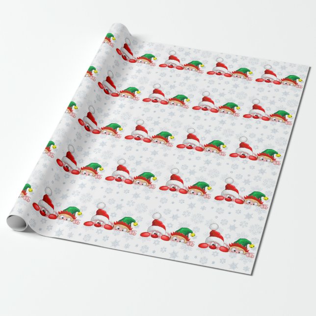Santa und Elf Niedliche und lustige Charaktere pin Geschenkpapier (Ungerollt)