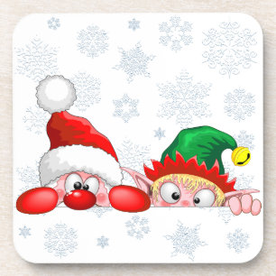 Santa und Elf Niedliche und lustige Charaktere pin Getränkeuntersetzer