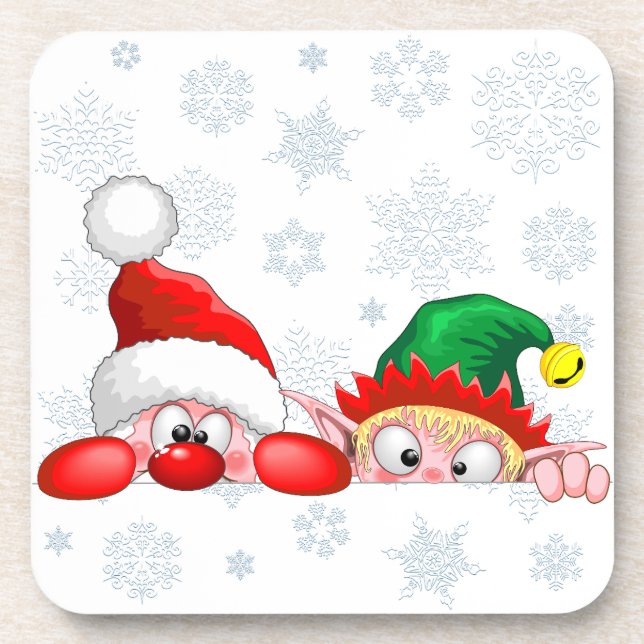 Santa und Elf Niedliche und lustige Charaktere pin Getränkeuntersetzer (Vorderseite)