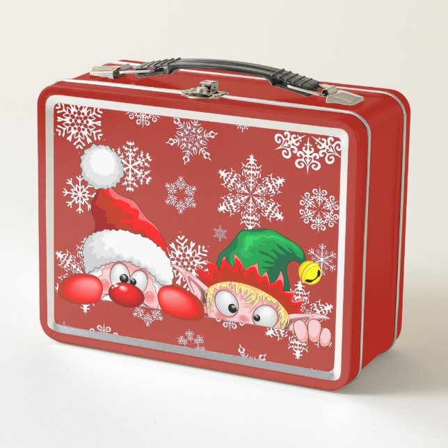 Santa und Elf Niedliche und lustige Charaktere pin Metall Brotdose (Vorderseite)